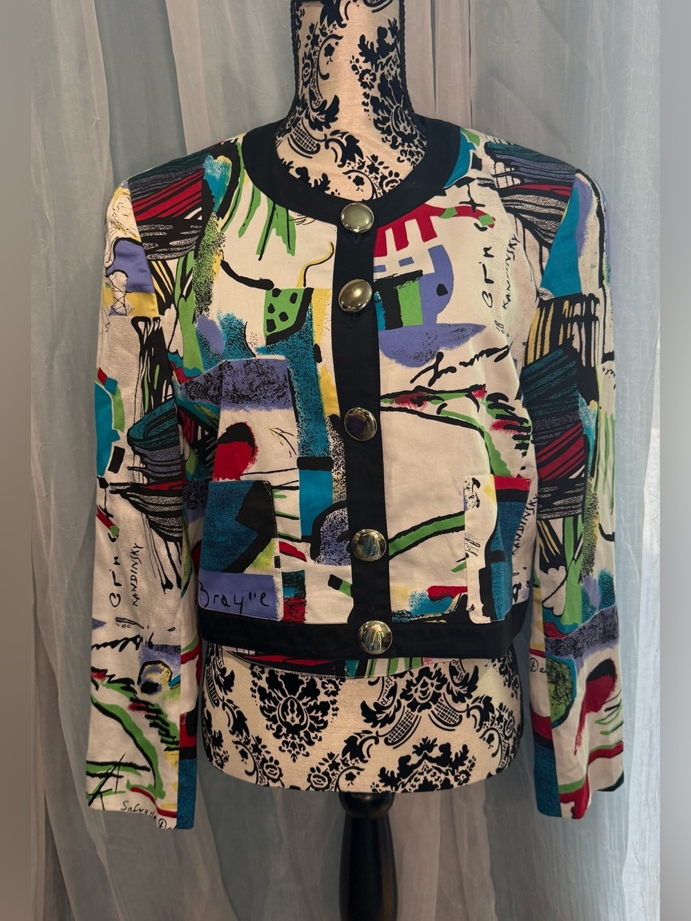 Laurèl Escada 2-Piece Abstract Art Print Ensemble (Jacket + Strapless Corset/Bus